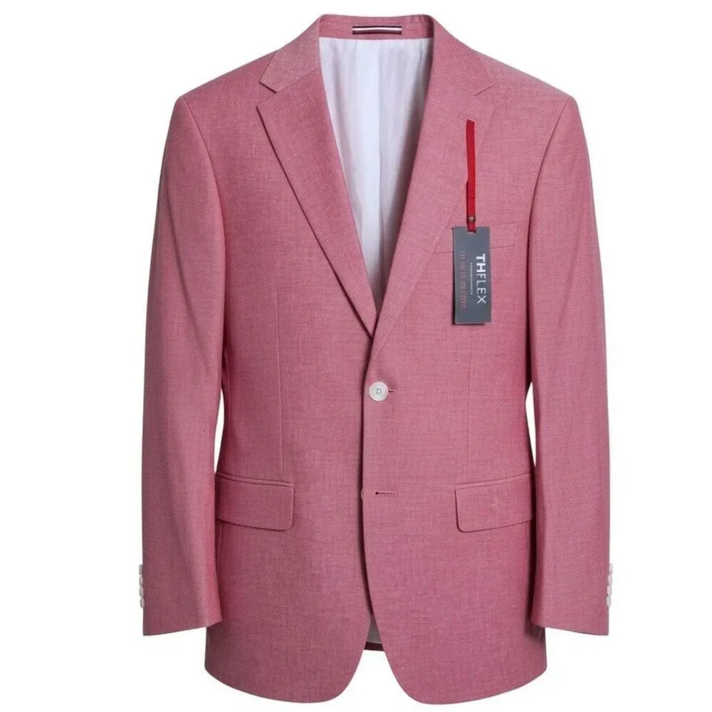 TOMMY HILFIGER Mens Blazer 40R Sport Coat 2 Button Suit Jacket Pink Cotton